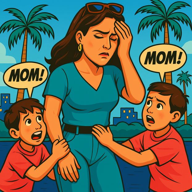 Kids saying mom over and over, driving her nuts.