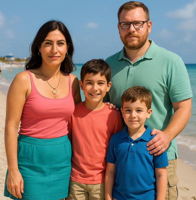 Natalie and her family at the beach.